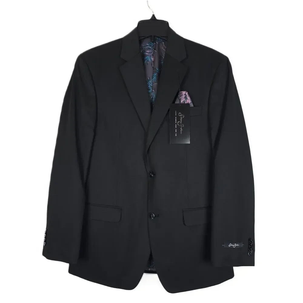 Sean John Mens Classic Fit Suit Jacket Blazer 46XL Black Solid Twill NWT